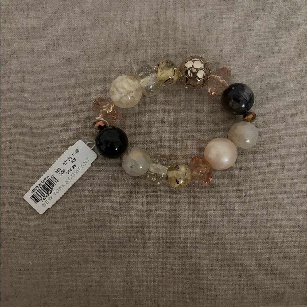 New York & Company Gold and Cream Bracelet with Elegant Beads